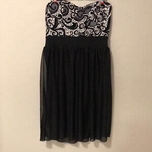 Strapless Black Dress with Black & White Lace Bodice